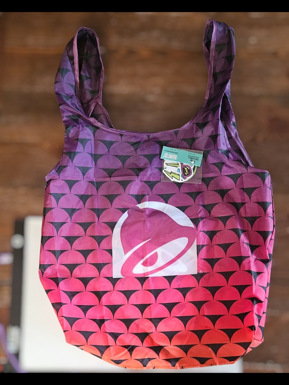 Taco Bell Ombre Purple Pink Shoulder Bag And Case. Plus Taco Bell Stickers.